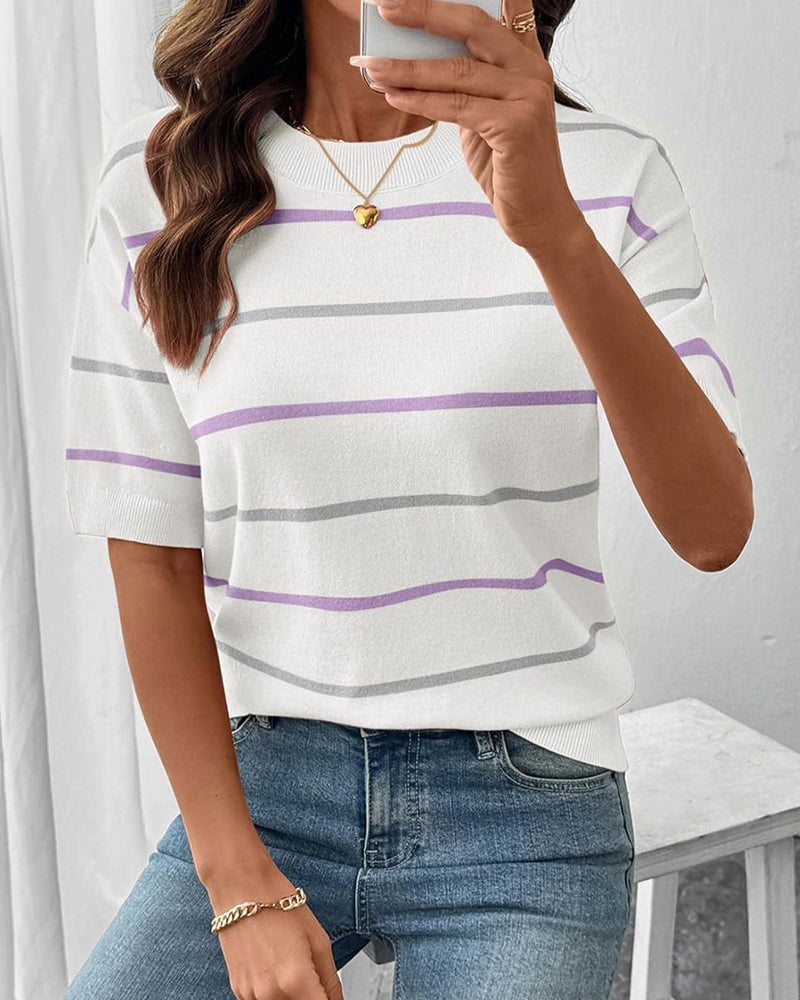 Sudadera de rayas de manga corta para mujer