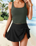 Two Piece Tankini Bathing Suit Tummy Control Tank Top with Swim Skirt