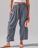 Pantalones harén de pernera ancha para mujer, informales, holgados, con cordón, para verano, con bolsillos