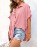 Blusa abotonada con cuello de pico, holgada y relajada
