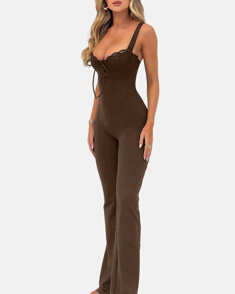 Women's Contrast Lace Knot Front Cami Jumpsuit