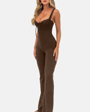 Women's Contrast Lace Knot Front Cami Jumpsuit