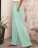 Striped Gingham Wide Leg Pants High Waisted with Pockets
