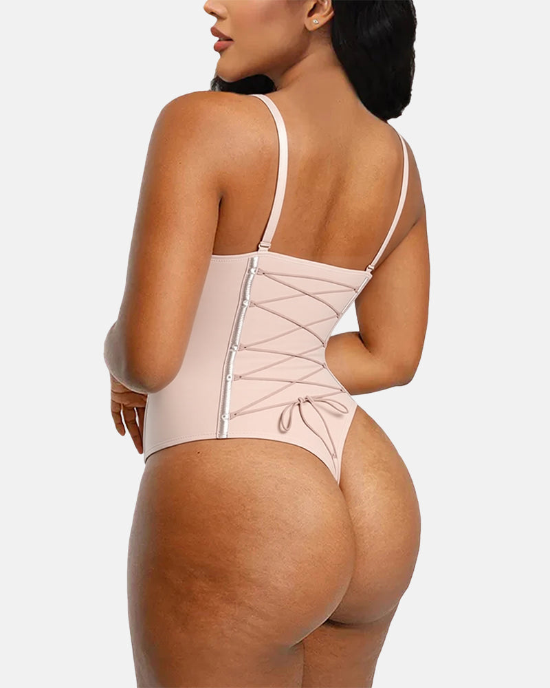 Sexy Back Lace-up Thong Seamless Corset Bodysuit