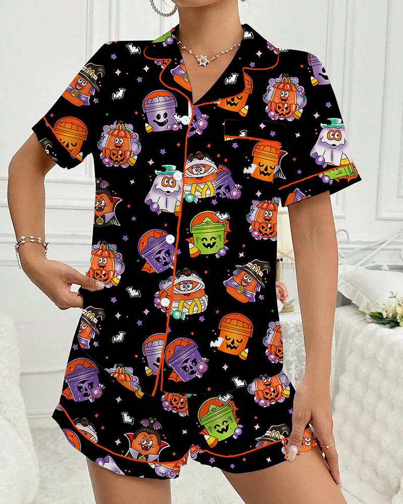 Spooky & Luxe: 2025 Retro Halloween Silk Satin Pajama Set