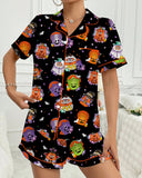 Spooky & Luxe: 2025 Retro Halloween Silk Satin Pajama Set