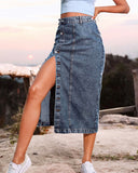 The All-Seasons High Waisted Button Front Denim Skirt