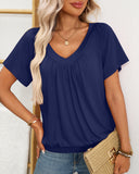 Top fruncido de mujer con cuello de pico holgado