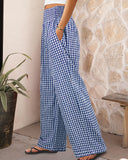 Striped Gingham Wide Leg Pants High Waisted with Pockets