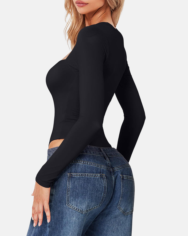 Square Neck Sculpting Bodysuit Second Skin Fit Seamless Thong