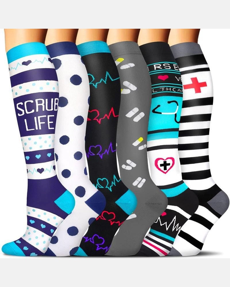 6-Pair Compression Socks — All-Day Support for Work, Running & Recovery