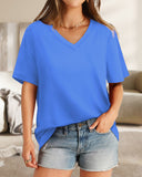 Camisetas de mujer con cuello en V, manga corta, casuales y holgadas