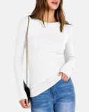 Women Full Length Long Sleeve Rib Knit Slim Fit Tops