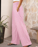 Striped Gingham Wide Leg Pants High Waisted with Pockets