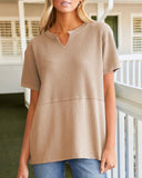 Summer Cozy Oversized Waffle Knit V-Neck Top
