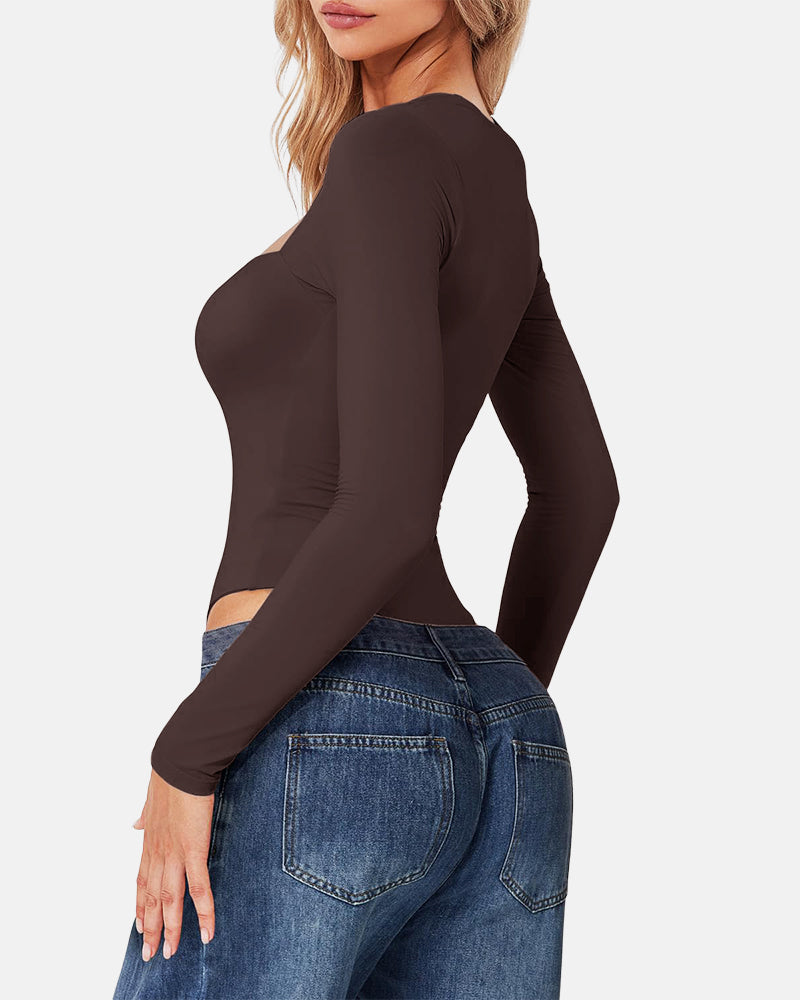 Square Neck Sculpting Bodysuit Second Skin Fit Seamless Thong