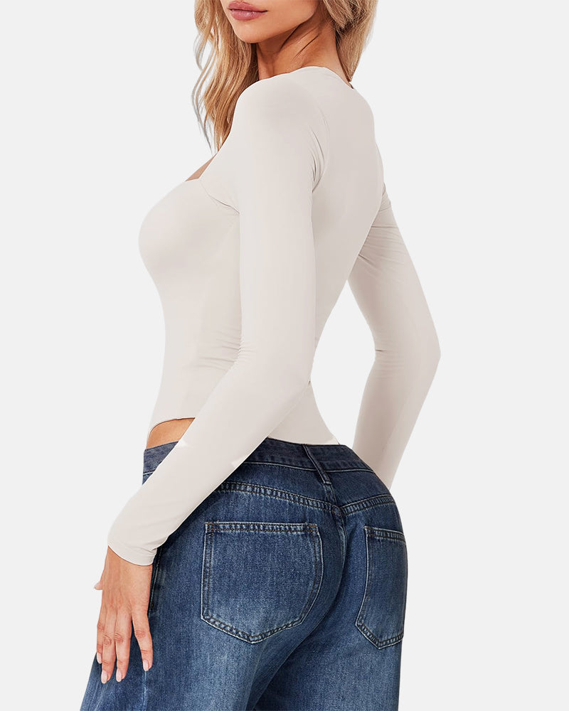 Square Neck Sculpting Bodysuit Second Skin Fit Seamless Thong