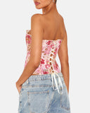 Lace Up Contrast Lace Corset Top Tummy Control Shapewear