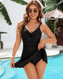 Tummy Control One-Piece Swim Dress with Cutout Skirt