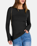 Women Full Length Long Sleeve Rib Knit Slim Fit Tops