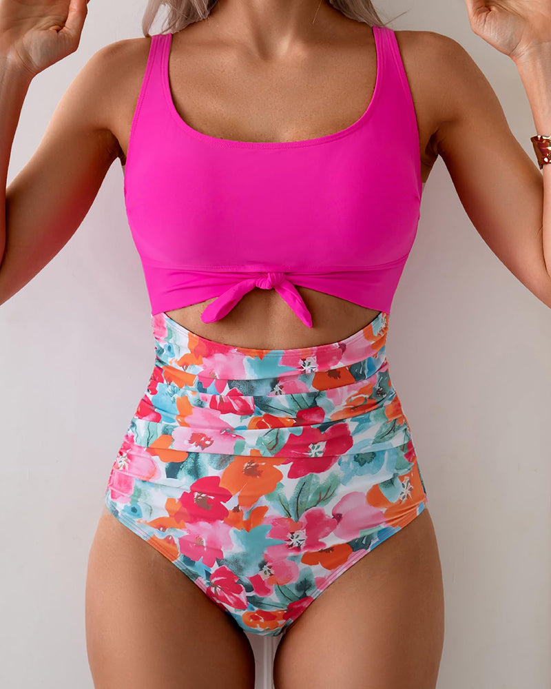 Traje de baño de una pieza con control de abdomen y nudo recortado
