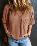Textured V-Neck Dropped Shoulder Relaxed Tee