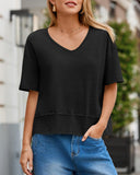 Camiseta de manga corta con cuello en V y ajuste holgado para mujer, de verano