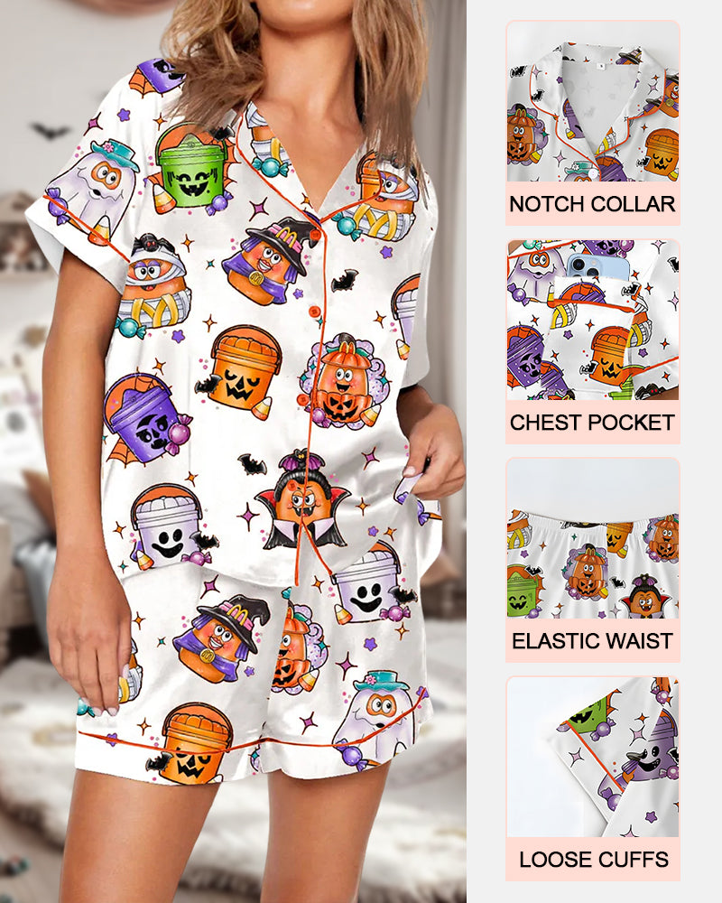 Spooky & Luxe: 2025 Retro Halloween Silk Satin Pajama Set