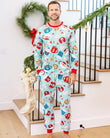 Pijamas familiares a juego de Navidad - Estampado de jengibre azul y rojo