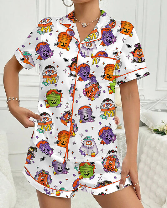 Spooky & Luxe: 2025 Retro Halloween Silk Satin Pajama Set