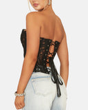 Lace Up Contrast Lace Corset Top Tummy Control Shapewear