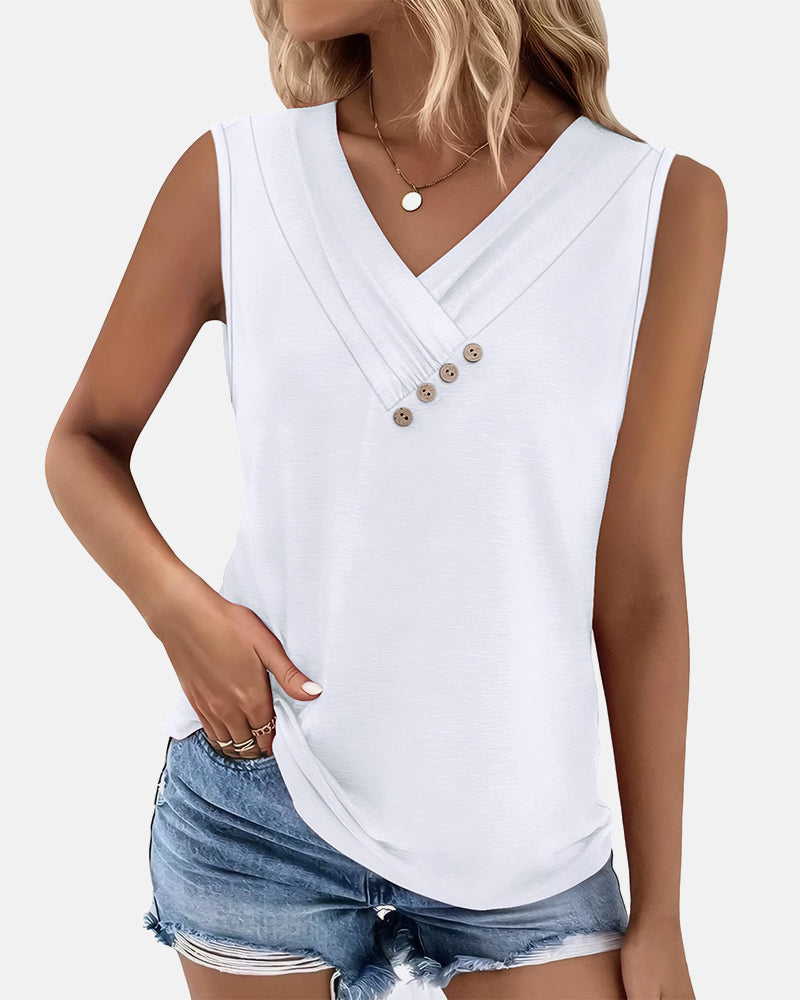 Camiseta sin mangas con botones y cuello en V