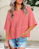 Camisetas de manga murciélago de cuello redondo de color liso
