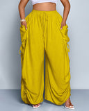 Pantalones de pernera ancha, casuales y de talla grande con ajuste holgado, lazo en la cintura y bolsillos