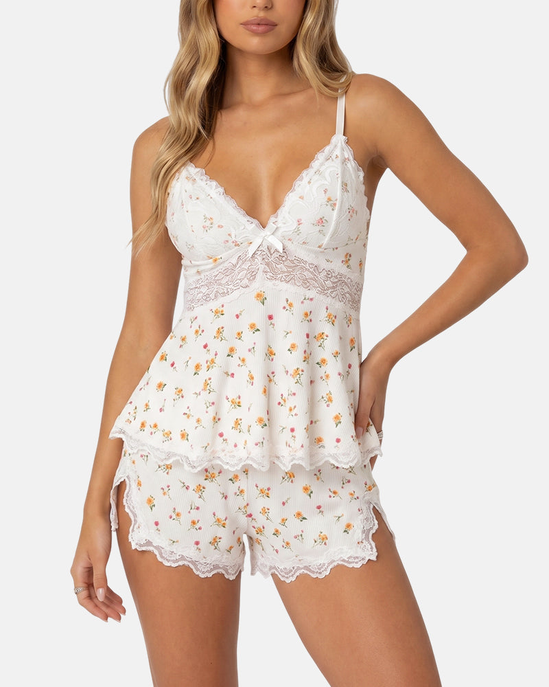 Tan suave, tan sexy – Conjunto de pijama con camisola de encaje Slomra