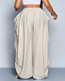 Pantalones de pernera ancha, casuales y de talla grande con ajuste holgado, lazo en la cintura y bolsillos