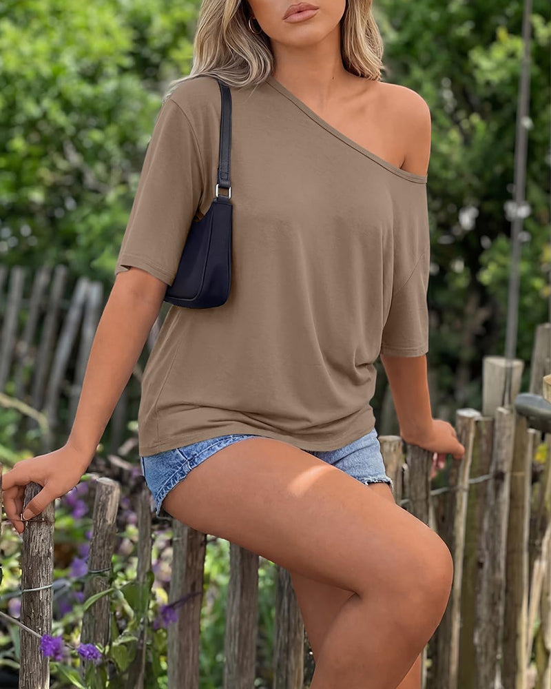 Solid Color Minimalist Loose Fit Short Sleeve T-shirt