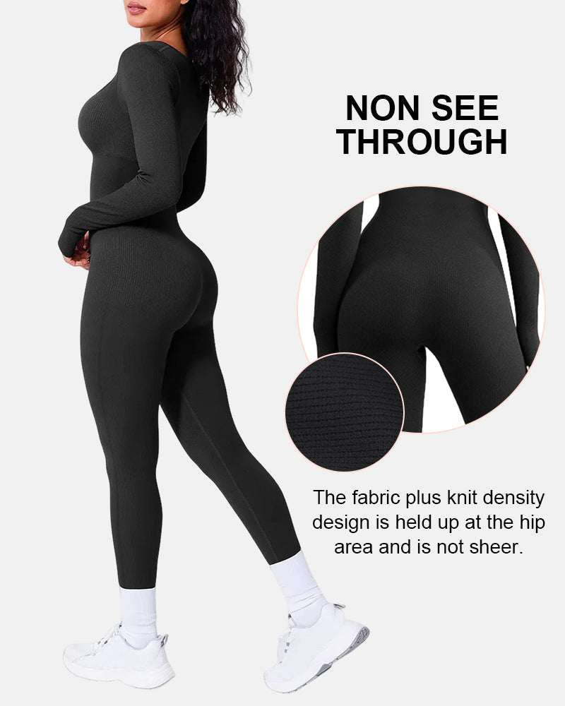 Stretchy Ribbed Seamless Jumpsuit with Integrated Support