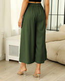 Pantalones Culotte de Lino y Algodón de Cintura Alta y Pierna Ancha para Mujer