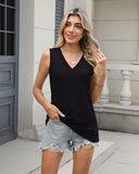 Camiseta sin mangas con cuello en V para mujer, corte holgado, básica