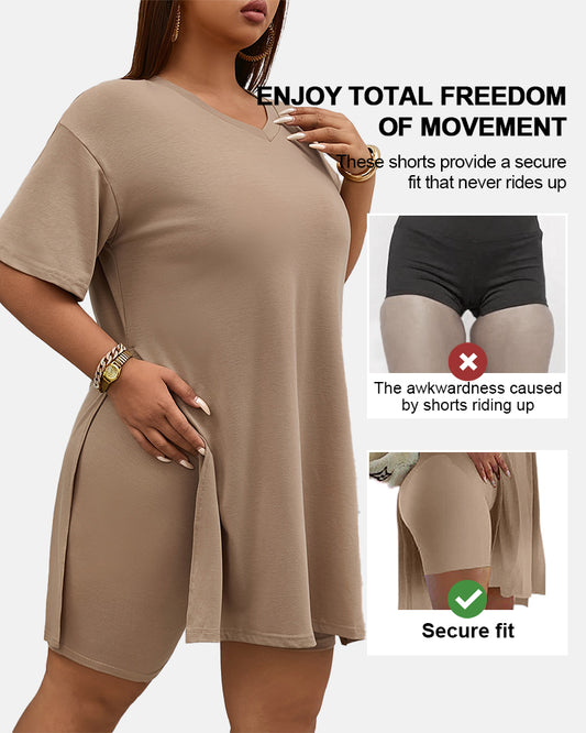 Plus Size Women's 2-Piece Tracksuit: Short Sleeve Tunic & Bodycon Shorts