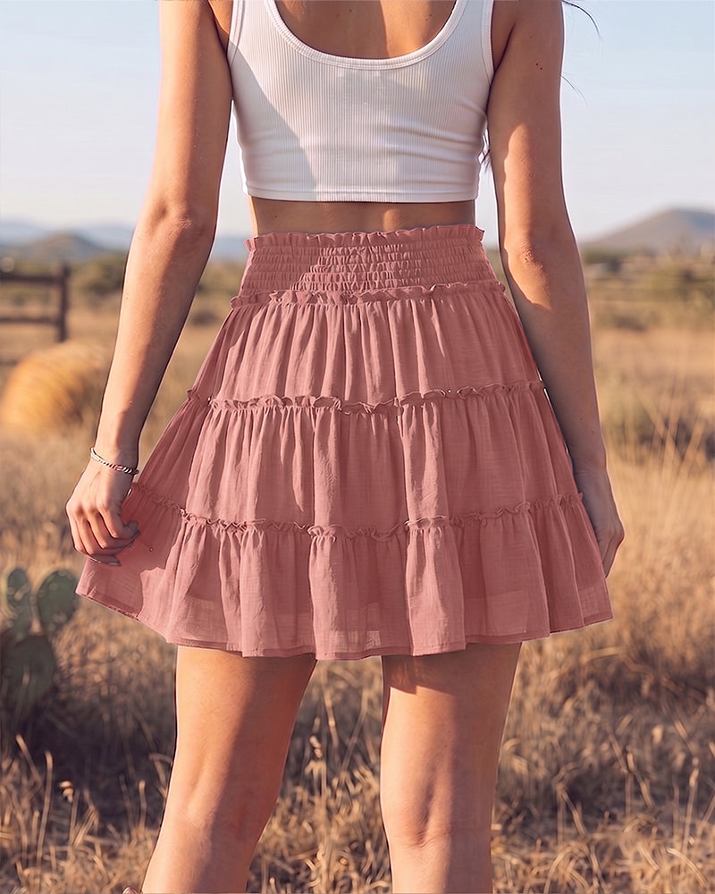 Women's Summer Flowy Ruffle Mini Skorts with Built-in Shorts & Pockets