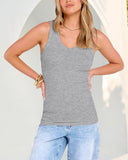 Camisetas sin mangas entalladas de punto acanalado con cuello en V