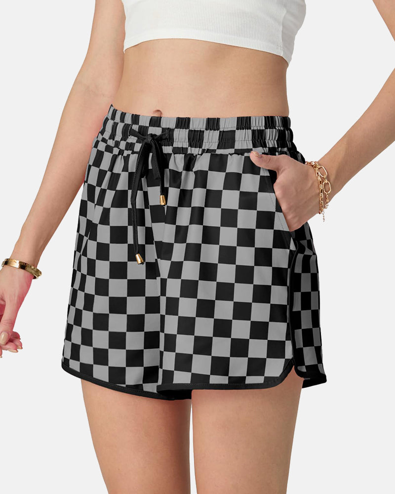 Checkered Drawstring Elastic Waist Casual Shorts with Pockets