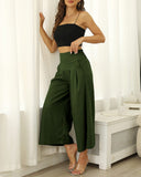 Pantalones Culotte de Lino y Algodón de Cintura Alta y Pierna Ancha para Mujer