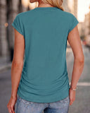 Ruched Cap Short Sleeve  Crew Neck T-shirts
