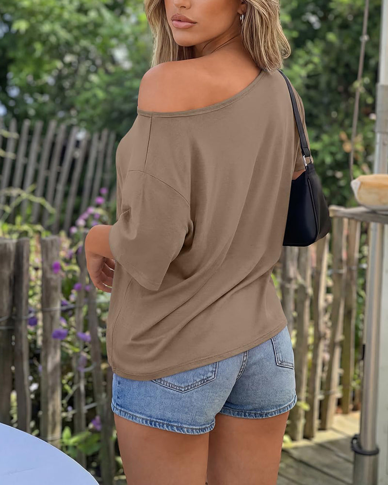 Solid Color Minimalist Loose Fit Short Sleeve T-shirt