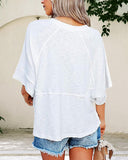 Camisetas de manga murciélago de cuello redondo de color liso