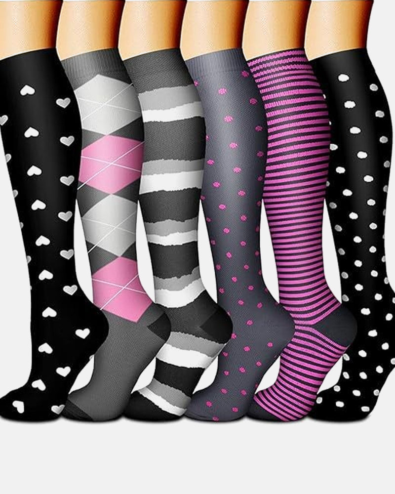 6-Pair Compression Socks — All-Day Support for Work, Running & Recovery