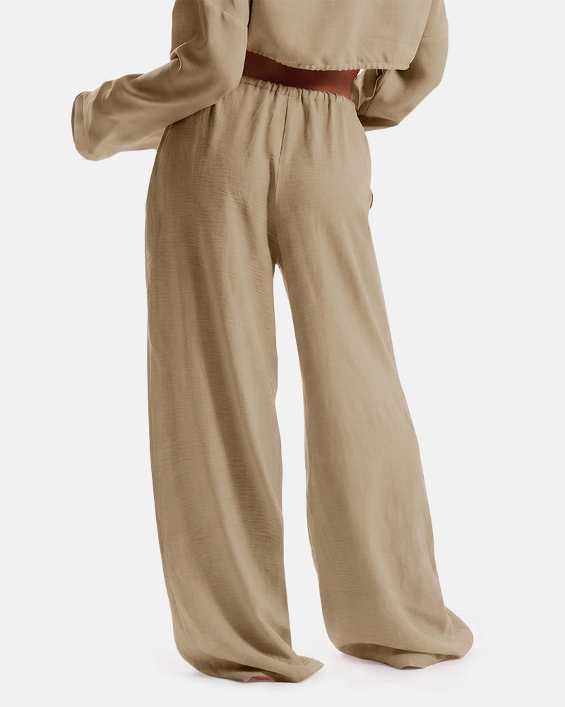 Women's Solid Pocket Pants Wide Leg